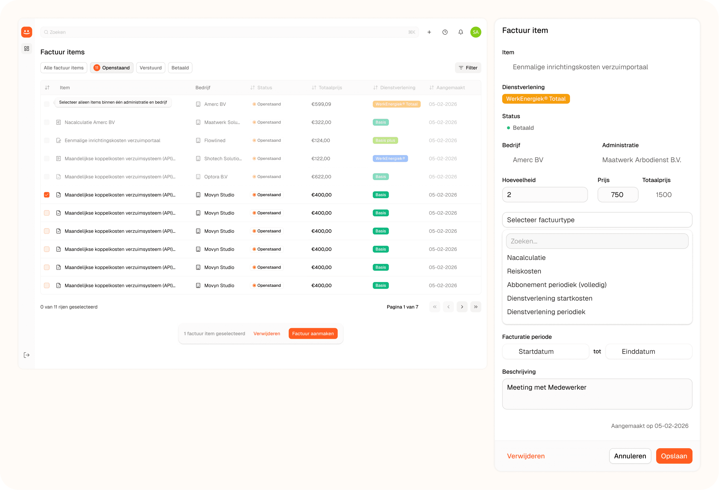 Happy invoicing screen with selectable line items next to a mobile quote preview